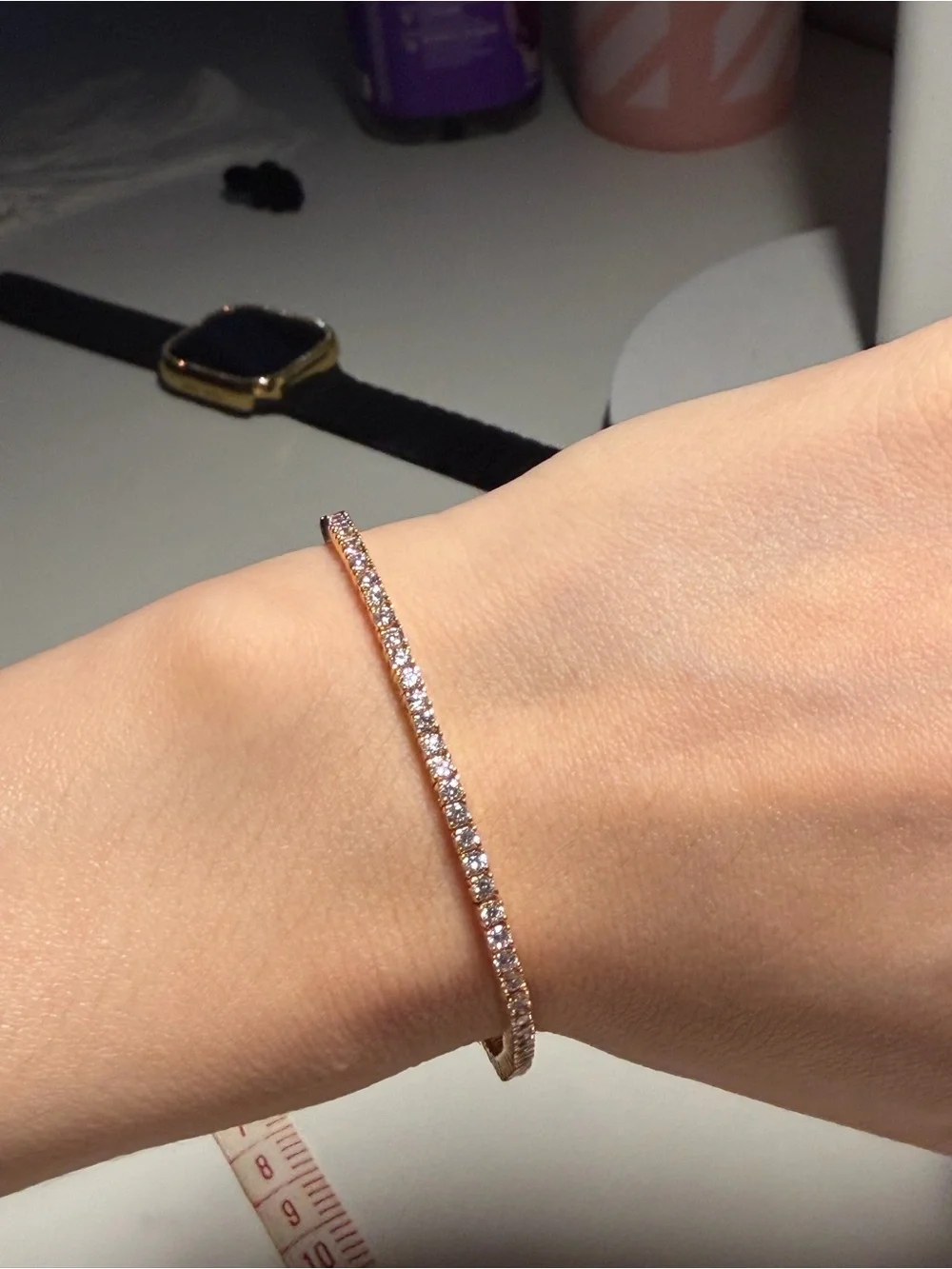Elegant Rose Gold Tennis Bracelet with Sparkling Stones